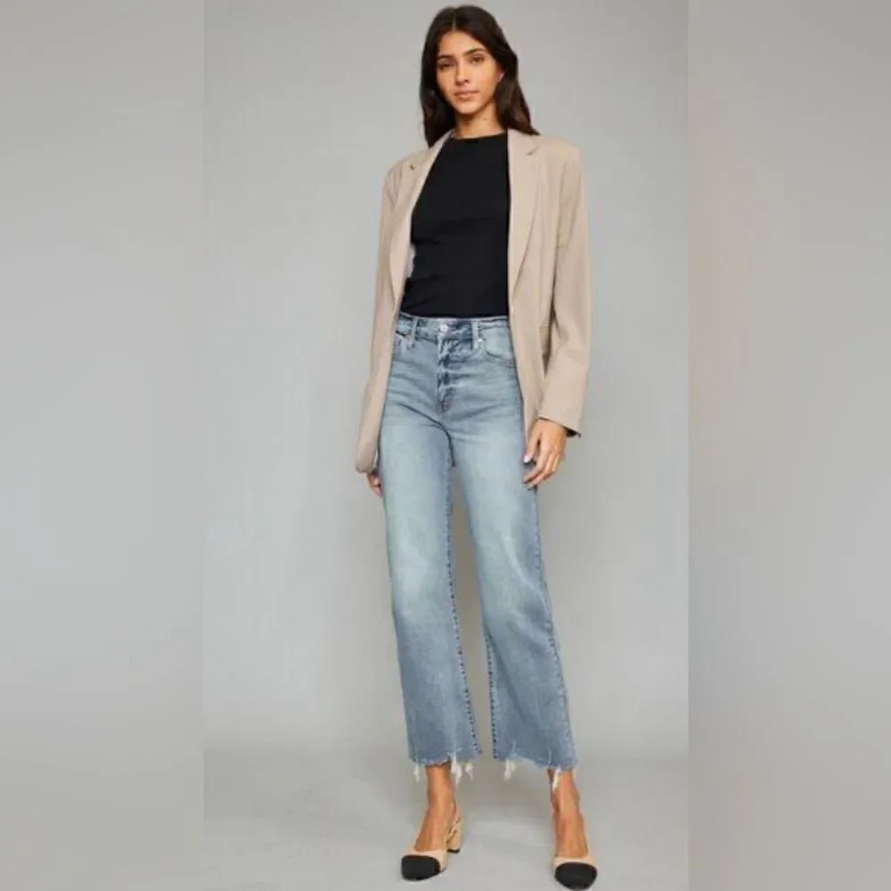 KANCAN HIGH WAIST RAW HEM CROPPED WIDE LEG JEANS -Size 15